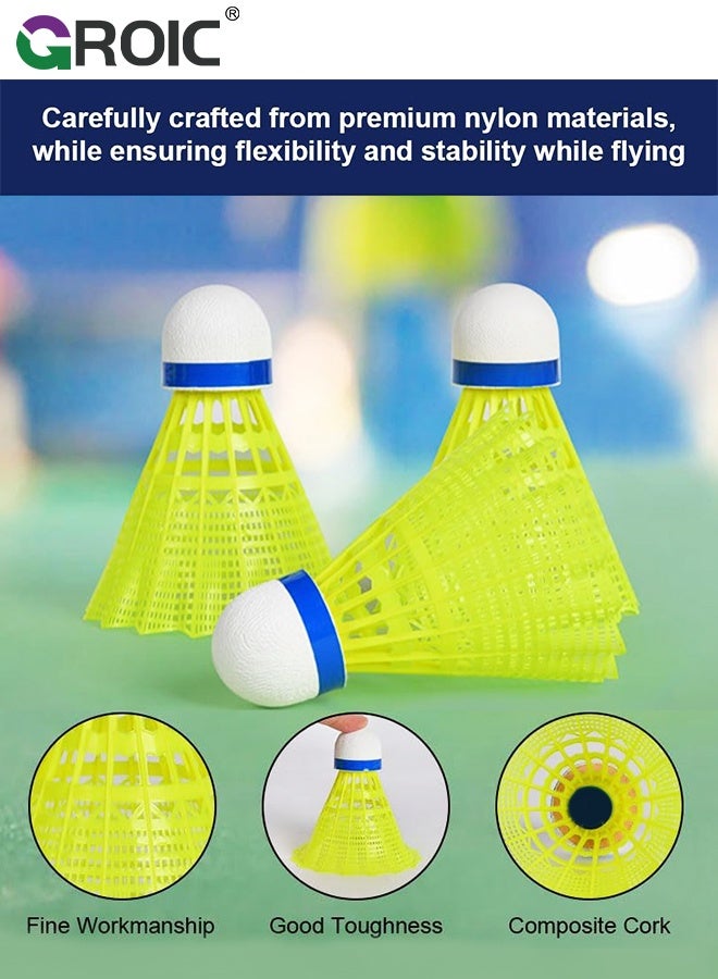 12 قطعة كرات الريشة، كرات ريشة صفراء عالية المرونة للتدريب الداخلي والخارجي واللعب الترفيهي، سرعة عالية مع استقرار ومتانة للتدريب، كرات ريشة بادمنتون نايلون متينة - view 4